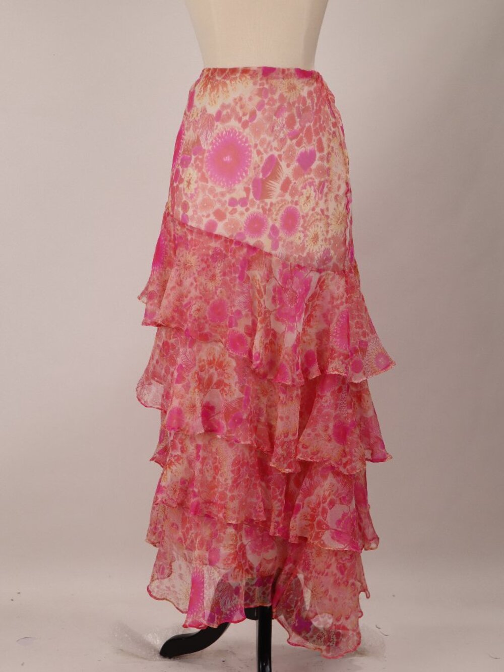 🌺 J. Peterson Floral Silk Tiered Pencil Wiggle Long Skirt Dress Summer Tropical